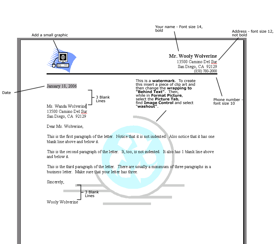 writing formal letter example. Sample business letter style